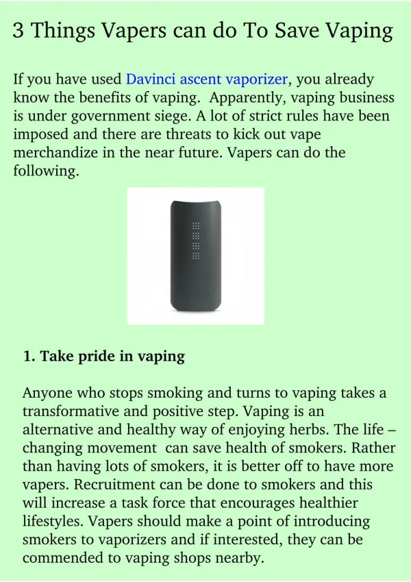 3 Things Vapers can do To Save Vaping