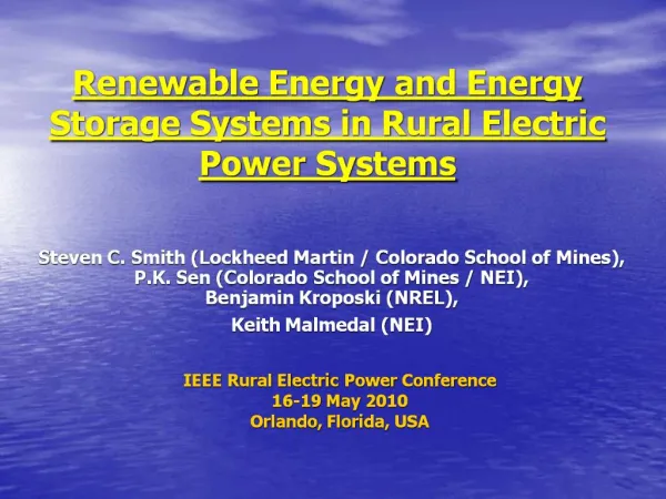 Renewable Energy and Energy Storage Systems in Rural Electric Power Systems