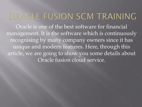 Oracle Fusion SCM Cloud Training