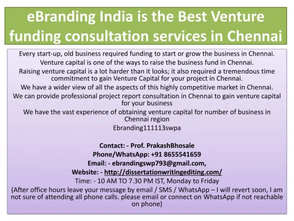 eBranding India is the Best Venture funding consultation services in Chennai