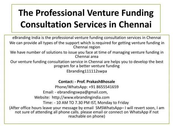 The Professional Venture Funding Consultation Services in Chennai