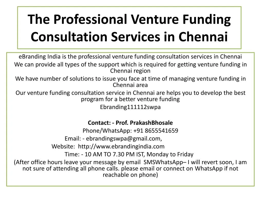the professional venture funding consultation services in chennai