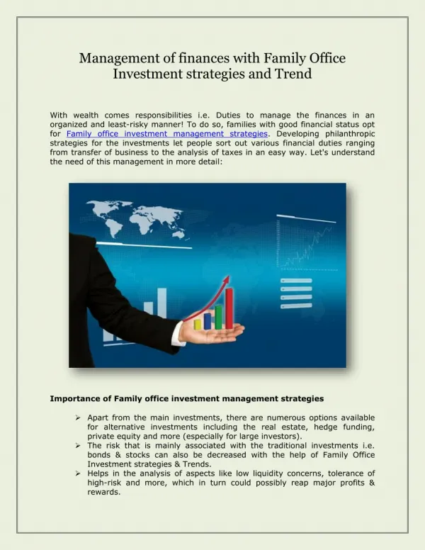 Management of finances with Family Office Investment strategies and Trend