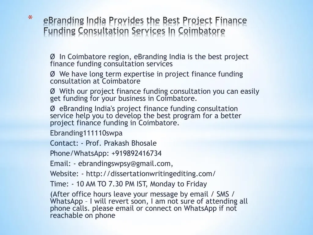 ebranding india provides the best project finance funding consultation services in coimbatore