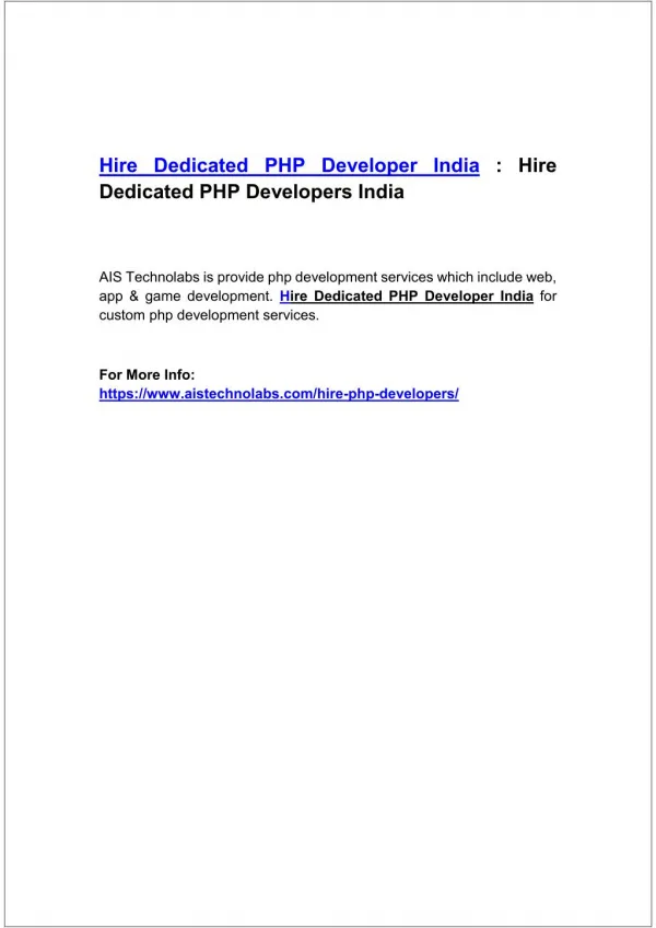 Hire Dedicated PHP Developer India : Hire Dedicated PHP Developers India