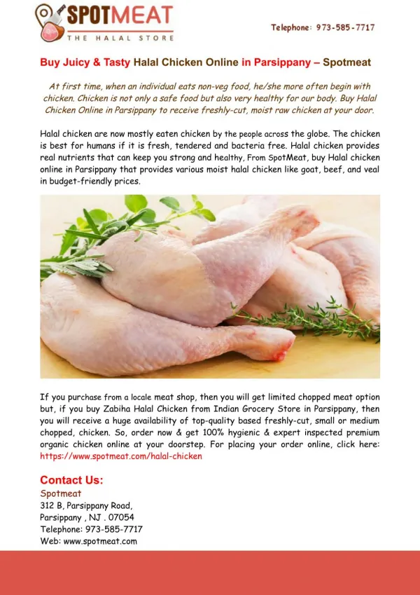 Buy Juicy & Tasty Halal Chicken Online in Parsippany
