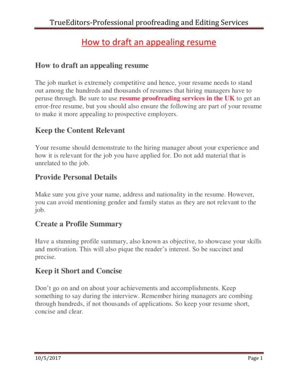 How to draft an appealing resume