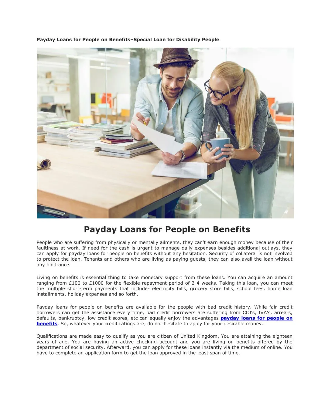 payday loans for people on benefits special loan