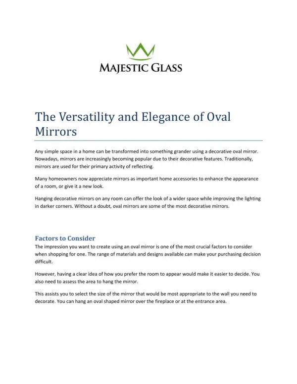The Versatility and Elegance of Oval Mirrors - Majestic Glass