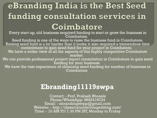 eBranding India is the Best Seed funding consultation services in Coimbatore