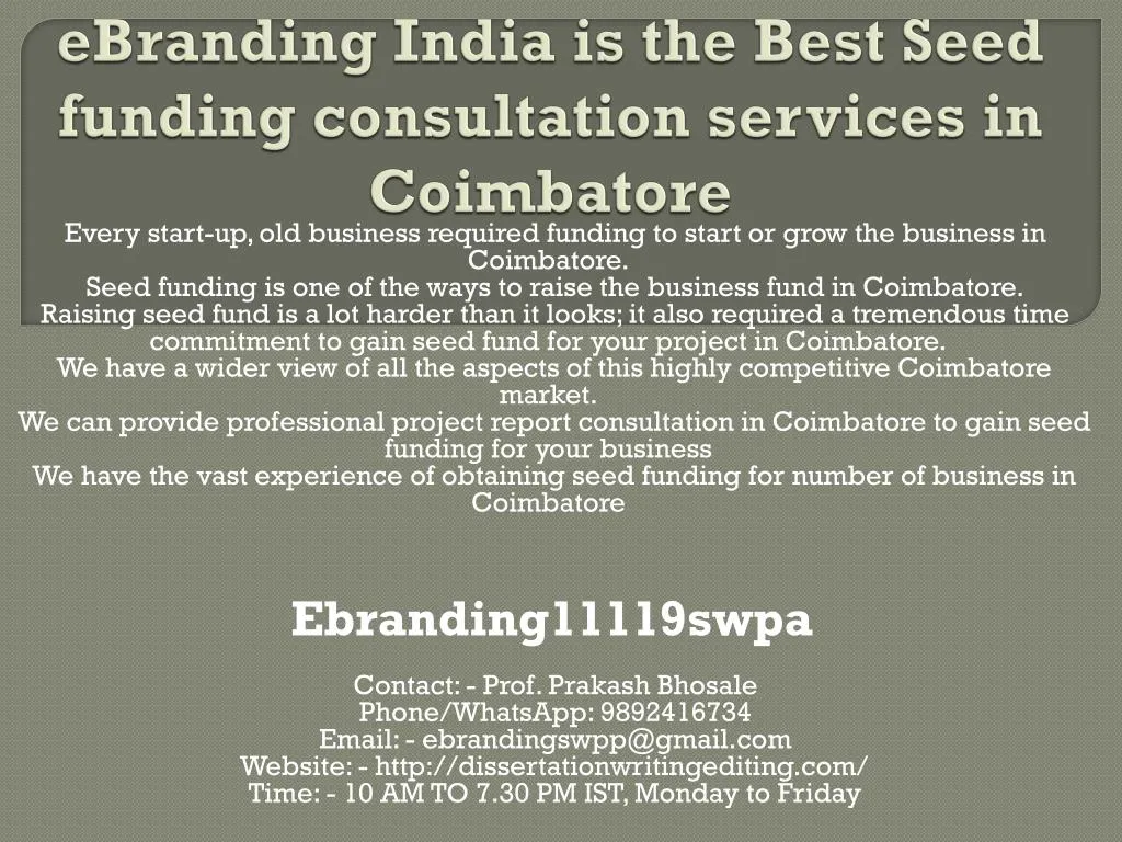 ebranding india is the best seed funding consultation services in coimbatore