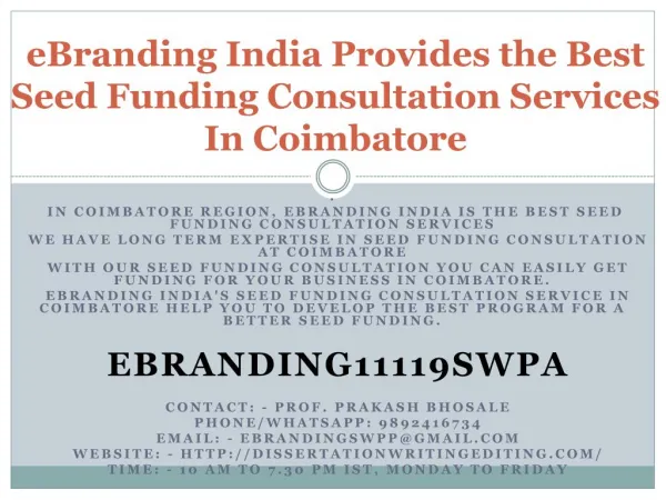 eBranding India Provides the Best Seed Funding Consultation Services In Coimbatore