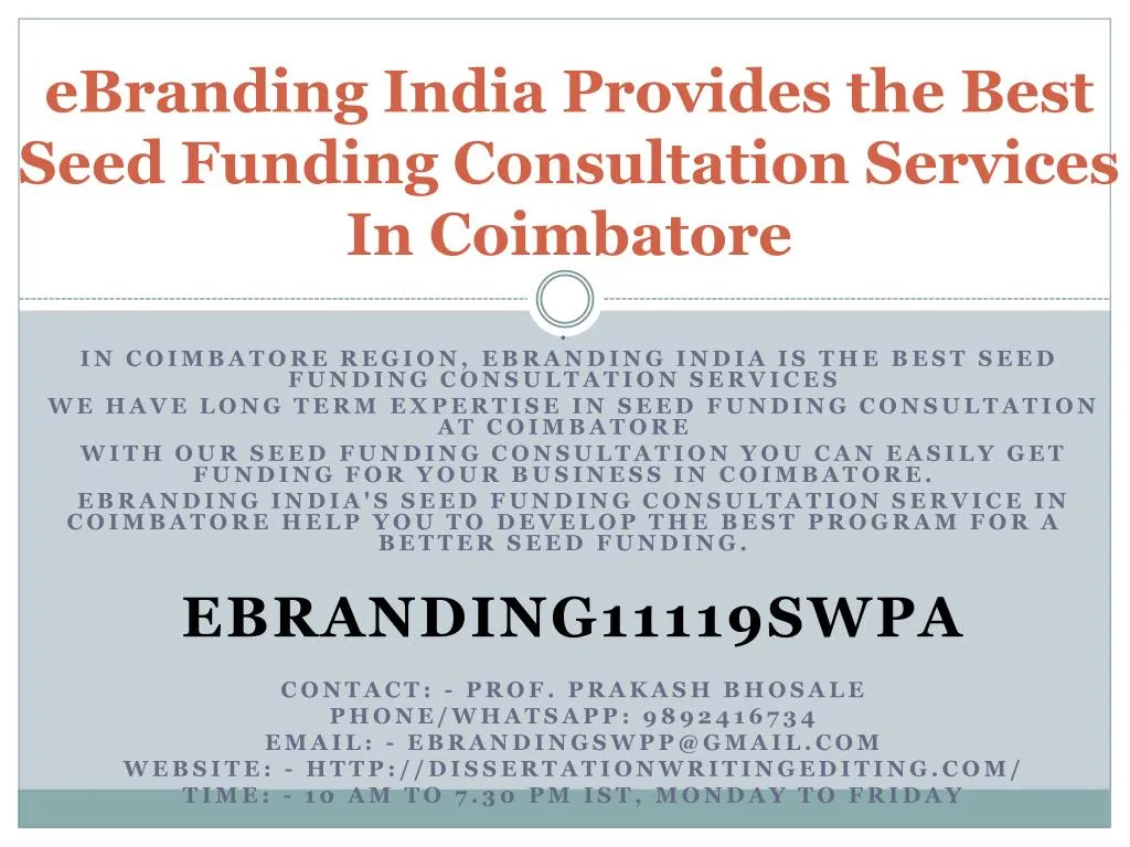 ebranding india provides the best seed funding consultation services in coimbatore
