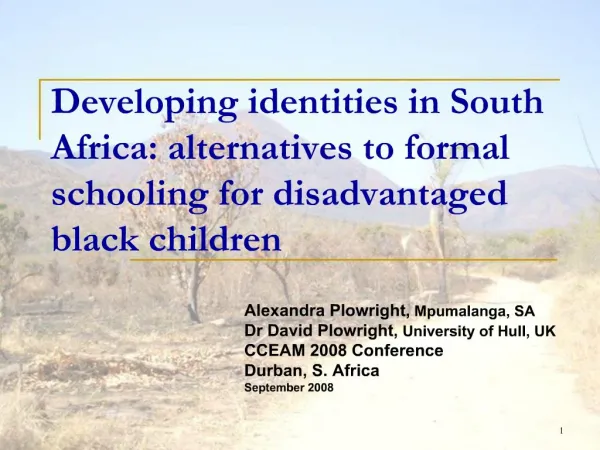 Developing identities in South Africa: alternatives to formal schooling for disadvantaged black children
