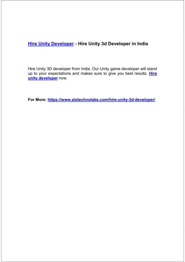 Hire Unity Developer - Hire Unity 3d Developer in India