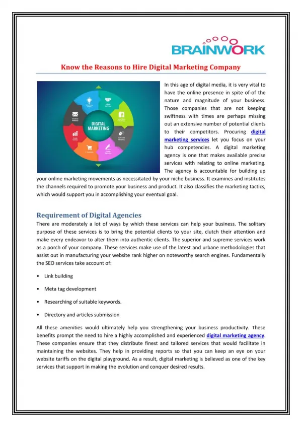 Know the Reasons to Hire Digital Marketing Company