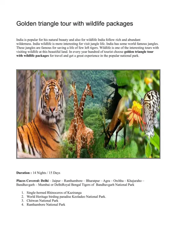 Golden triangle tour with wildlifepackages
