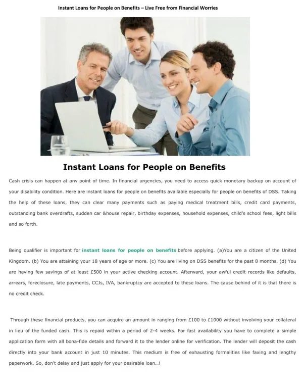 Instant Loans for People on Benefits