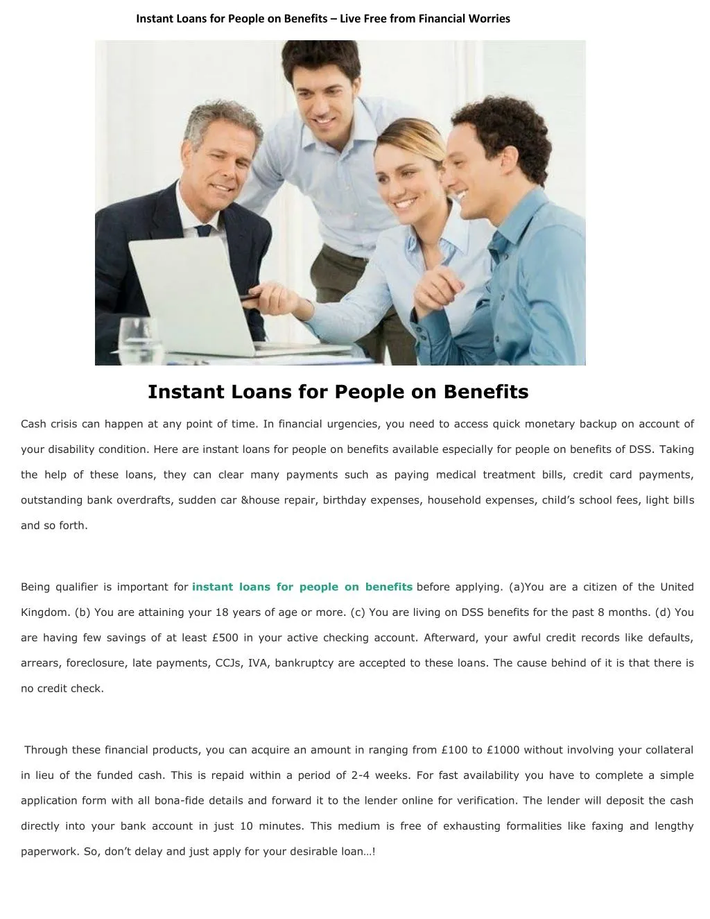 instant loans for people on benefits live free