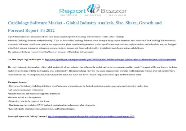 Cardiology Software Market Size, Share, Analysis, Industry Demand and Forecasts Report to 2017