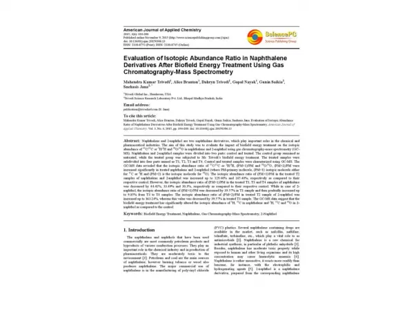 Evaluation of Isotopic Abundance Ratio in Naphthalene Derivatives After Biofield Energy Treatment Using Gas Chromatograp