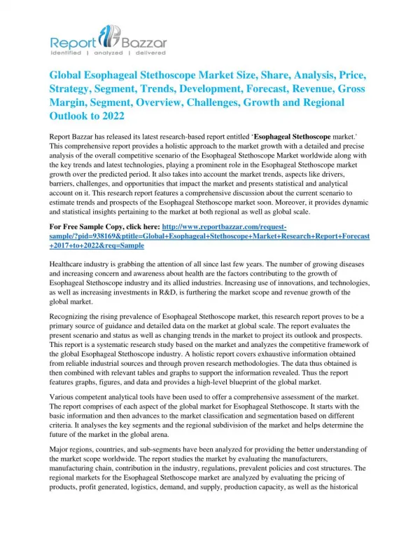 Esophageal Stethoscope Market Key Vendors, Trends and Forecasts upto 2022