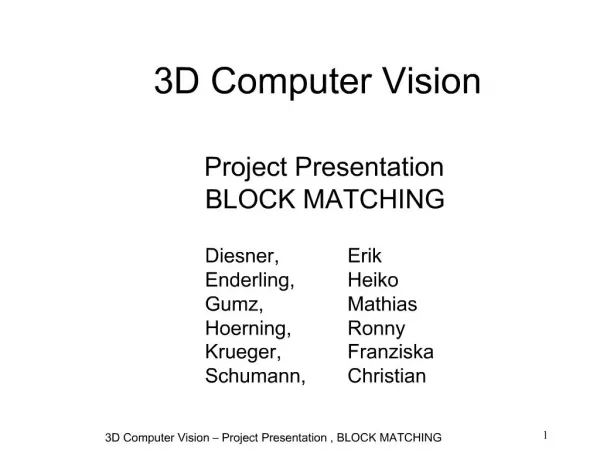 3D Computer Vision Project Presentation , BLOCK MATCHING