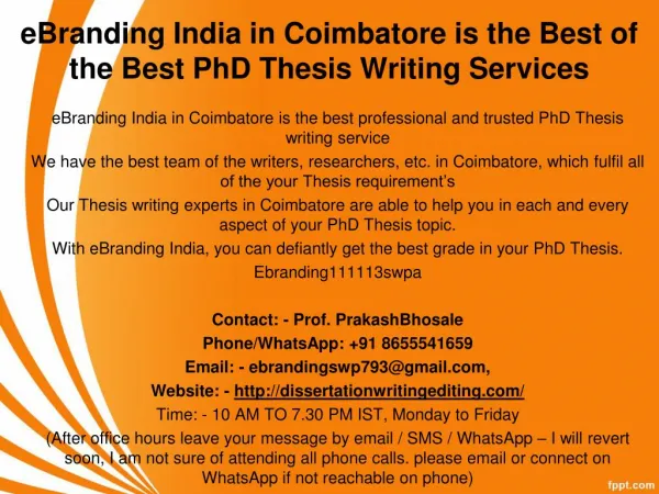 eBranding India in Coimbatore is the Best of the Best PhD Thesis Writing Services
