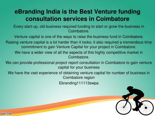 eBranding India is the Best Venture funding consultation services in Coimbatore