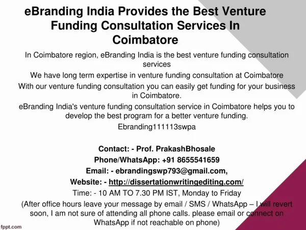 eBranding India Provides the Best Venture Funding Consultation Services In Coimbatore