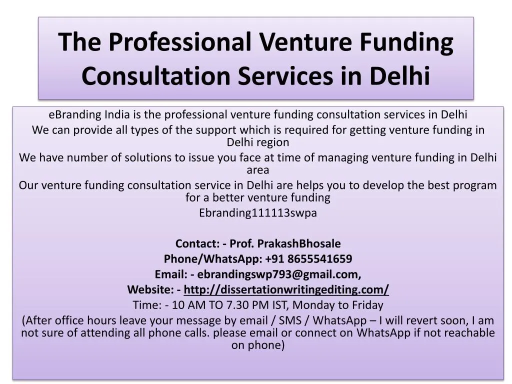 the professional venture funding consultation services in delhi