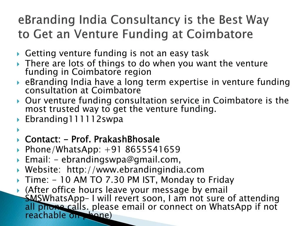ebranding india consultancy is the best way to get an venture funding at coimbatore