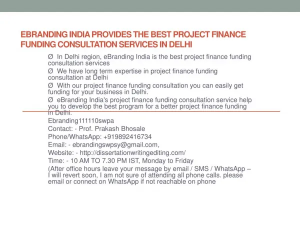 eBranding India Provides the Best Project Finance Funding Consultation Services In Delhi