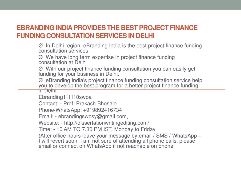 ebranding india provides the best project finance funding consultation services in delhi