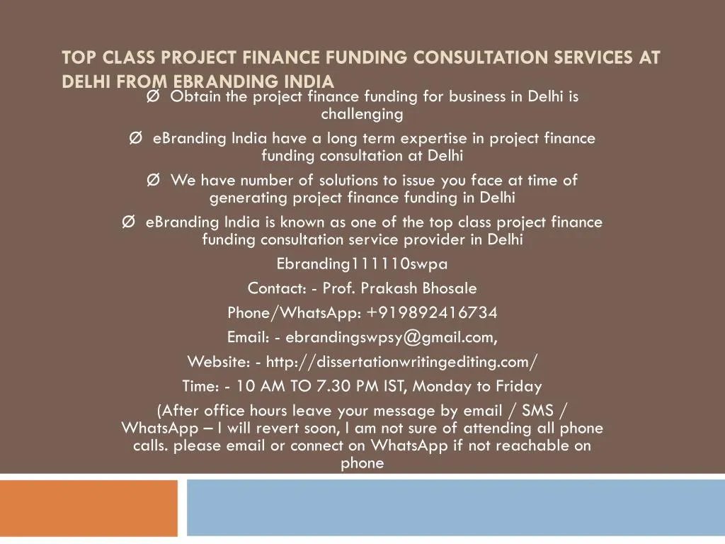 top class project finance funding consultation services at delhi from ebranding india