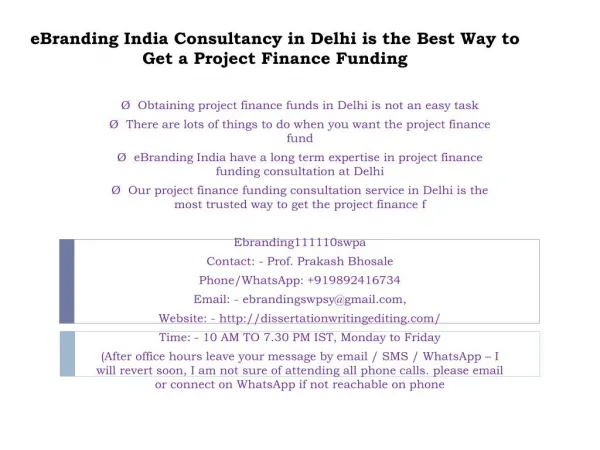 eBranding India Consultancy in Delhi is the Best Way to Get a Project Finance Funding