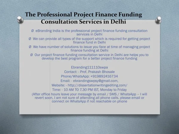 The Professional Project Finance Funding Consultation Services in Delhi