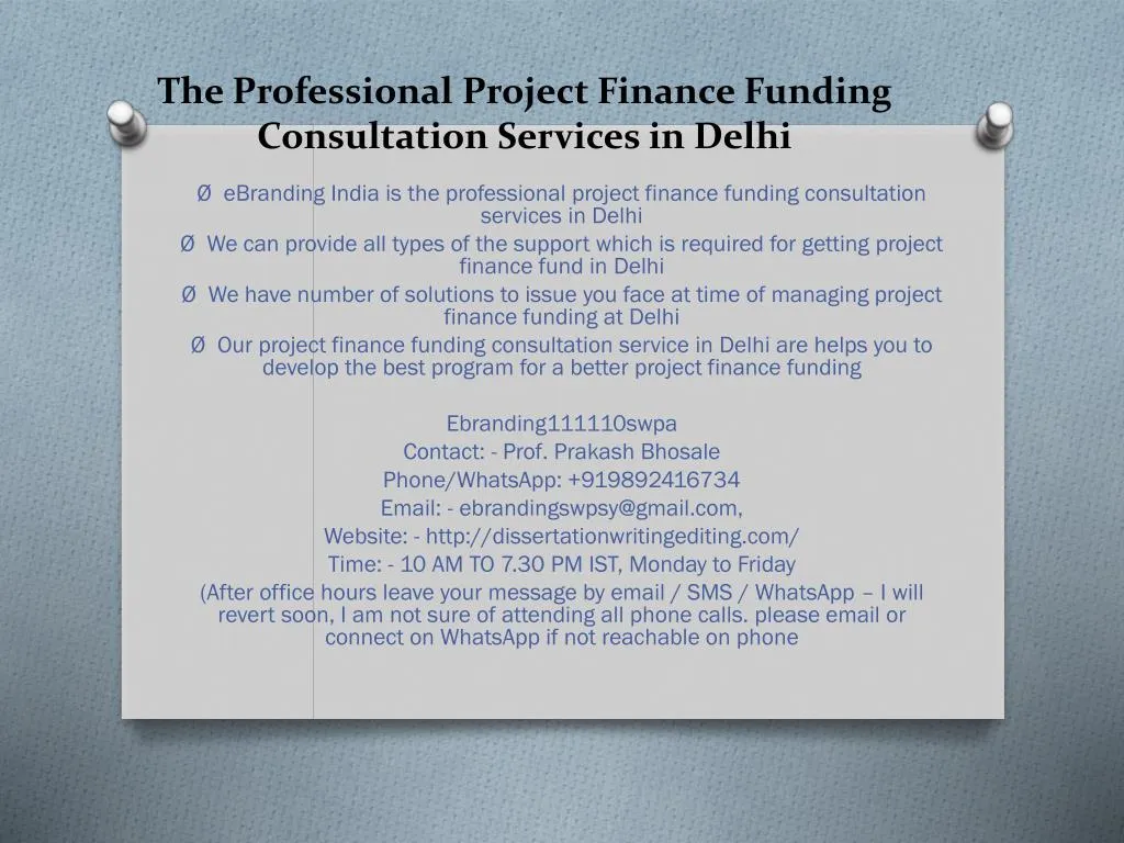 the professional project finance funding consultation services in delhi