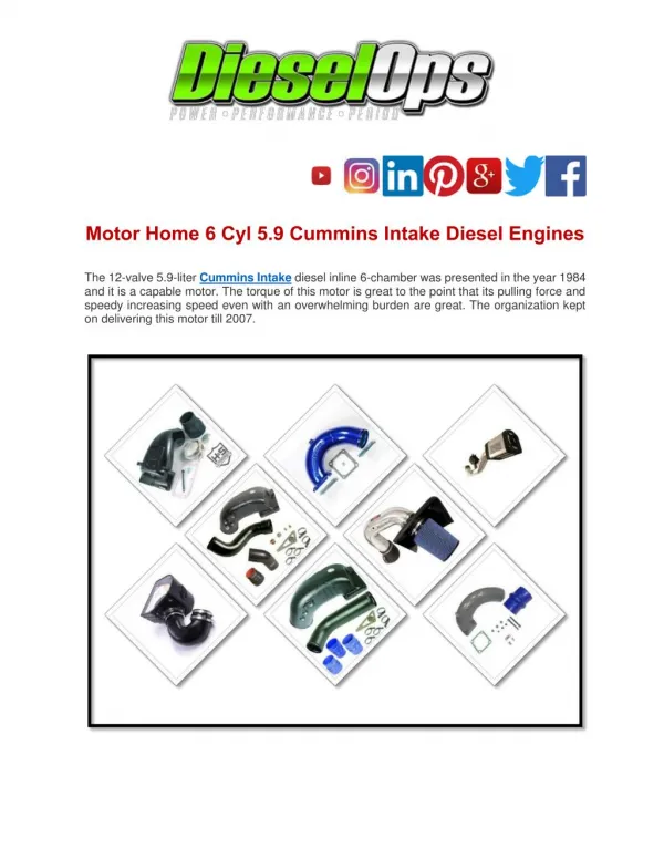Motor Home 6 Cyl 5.9 Cummins Intake Diesel Engines