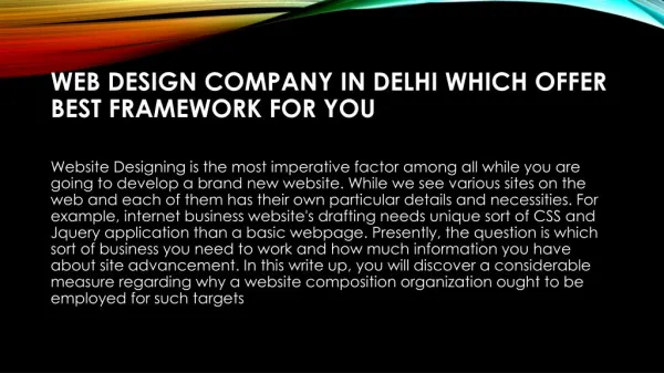 Web Design Company in Delhi Offer Best Framework for Your Site