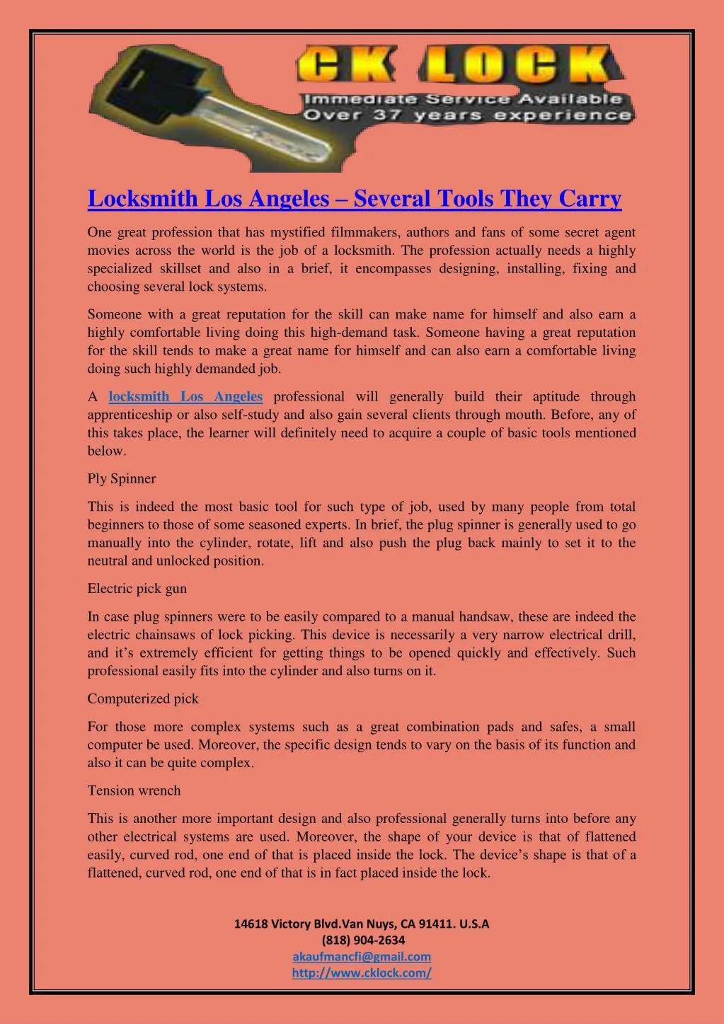locksmith los angeles several tools they carry