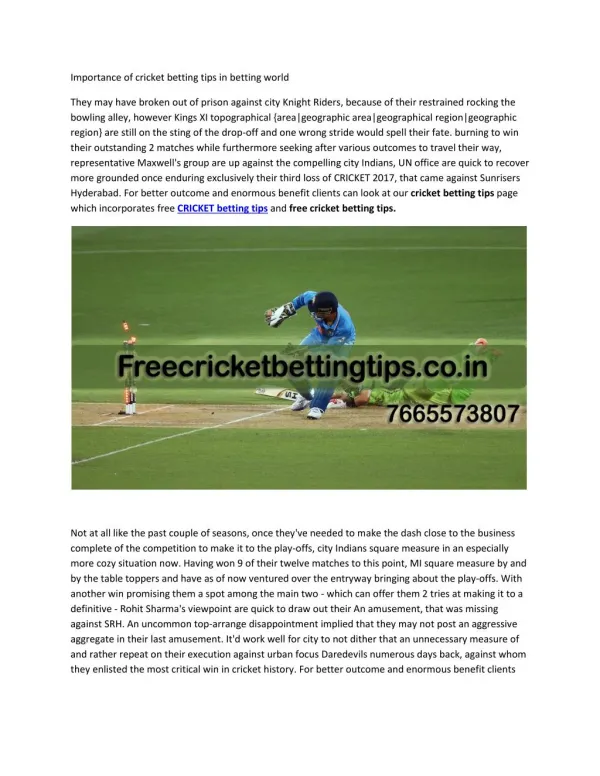 importance of cricket betting tips in betting world