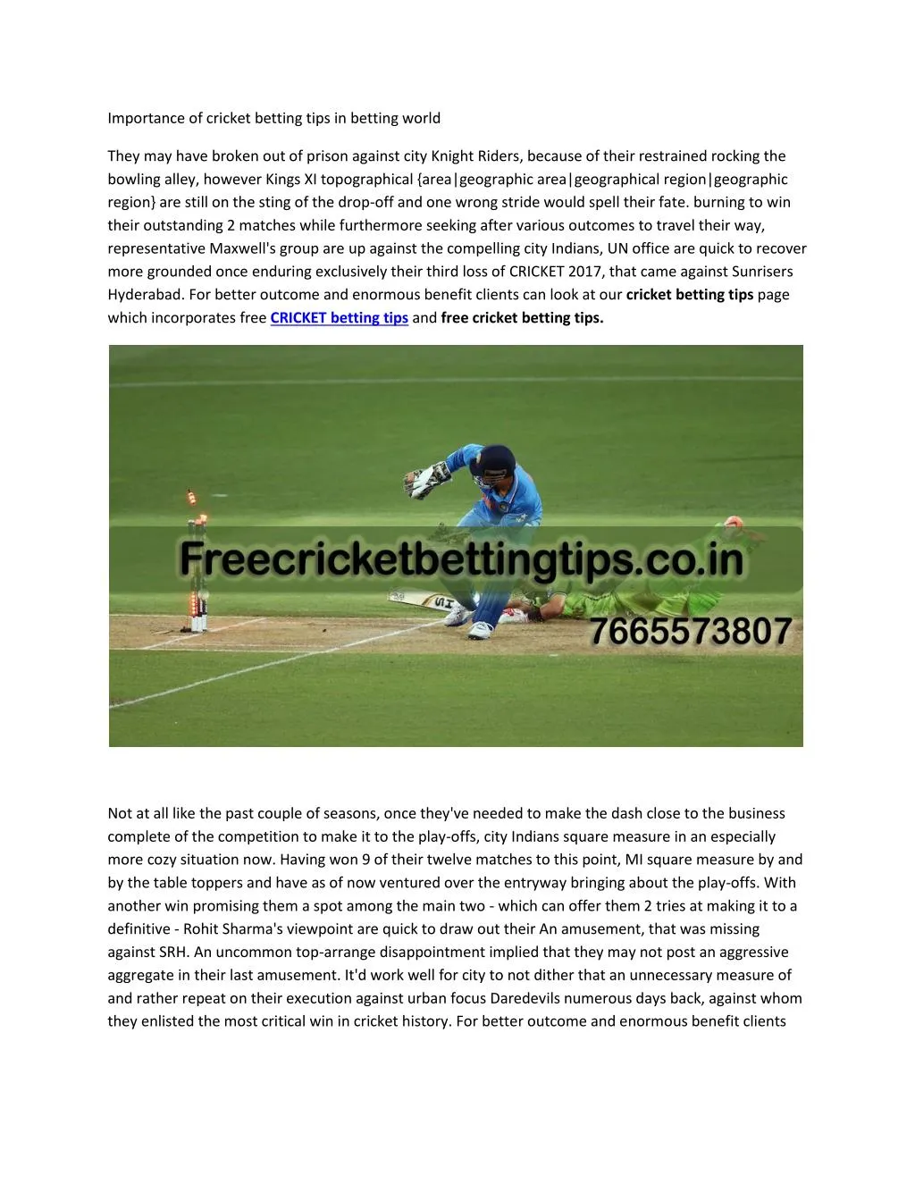 importance of cricket betting tips in betting