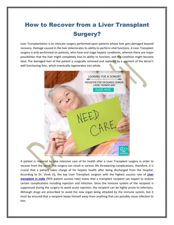 How to Recover from a Liver TransplantSurgery?