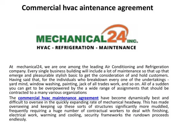 Commercial hvac maintenance agreement
