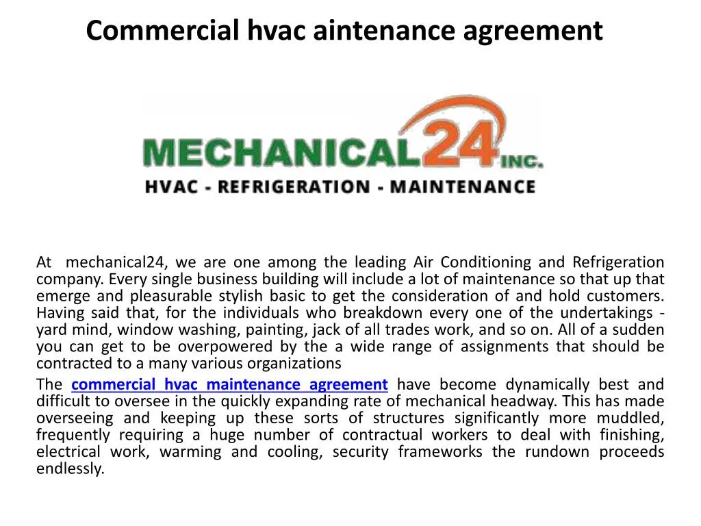 commercial hvac aintenance agreement