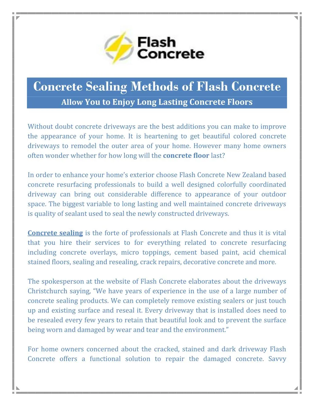concrete sealing methods of flash concrete allow