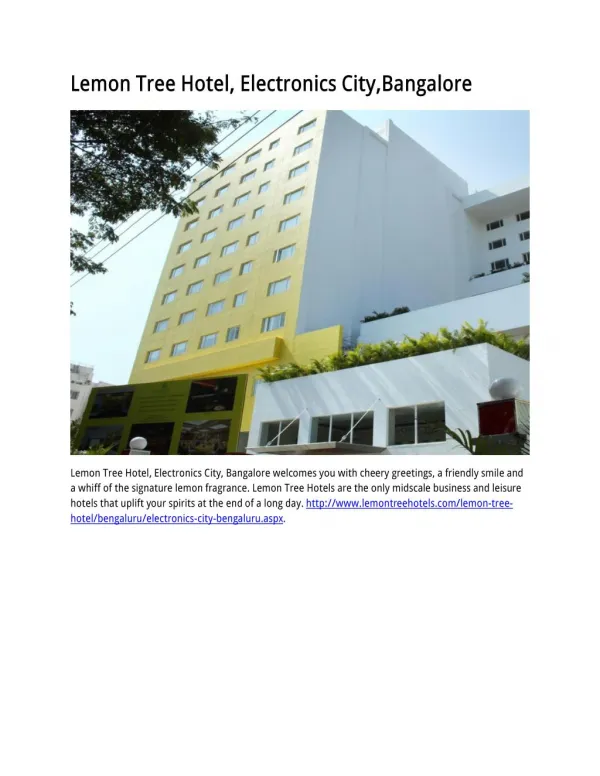 Lemon Tree Hotel, Electronics City,Bangalore
