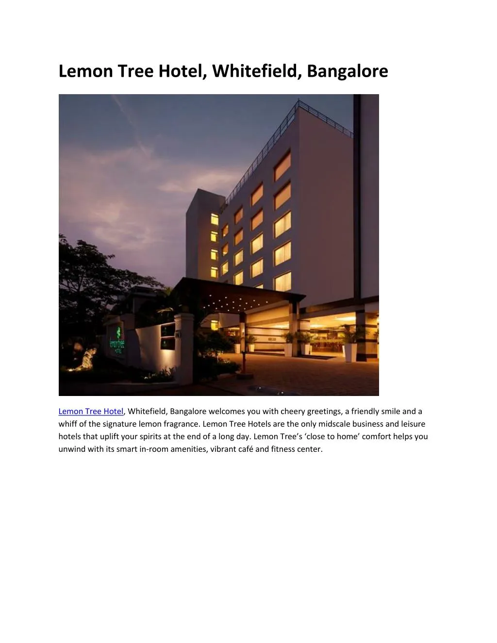 lemon tree hotel whitefield bangalore