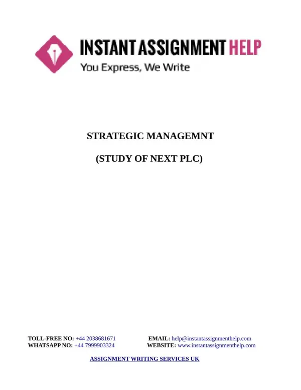Sample Assignment on Strategic Management of Next PLC Company